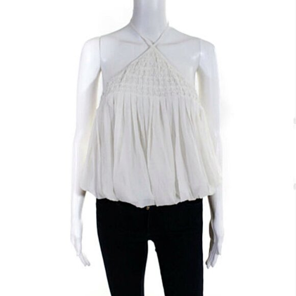 L'Agence White Silk Bubble Hem Halter Blouse - Picture 3 of 8